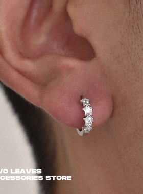 TWO LEAVES S925纯银星星锆石耳环简约百搭潮流街头男女情侣耳扣