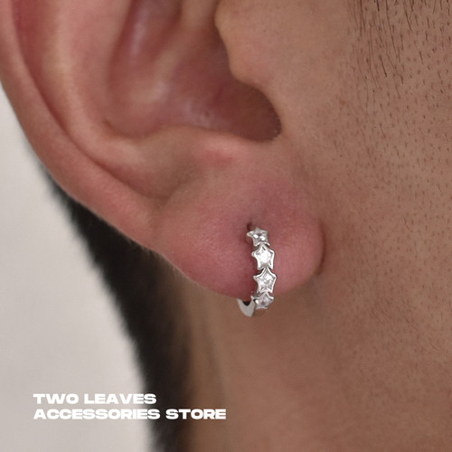 TWOLEAVES925纯银星星锆石耳环