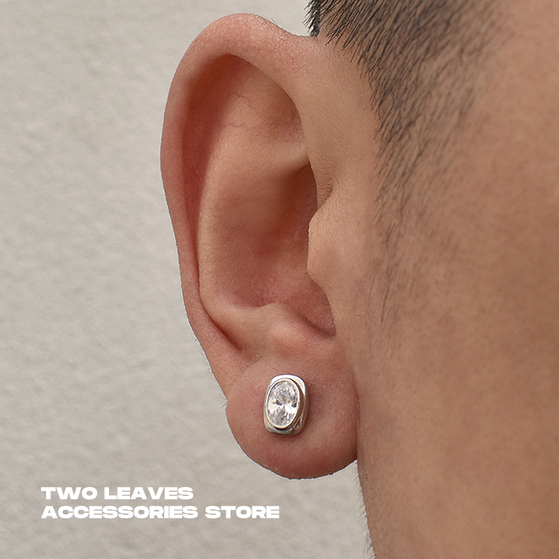 TWOLEAVESS925纯银椭圆形耳钉