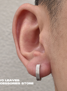 TWO LEAVES S925纯银极简条纹耳环潮流街头百搭男女小众简约耳扣