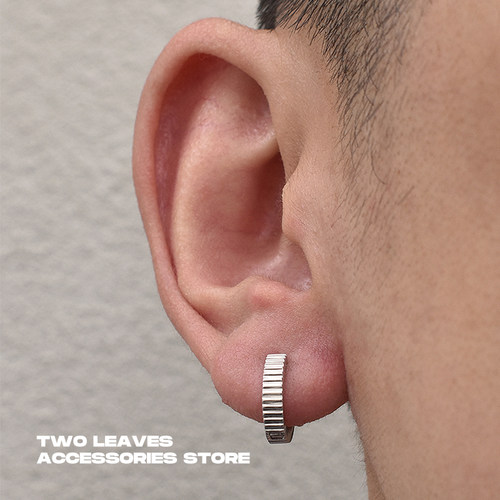 TWOLEAVESS925银极简条纹耳环