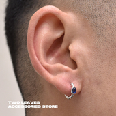 TWO LEAVES S925纯银欧美设计蓝锆石耳扣潮街头男女情侣轻奢耳环