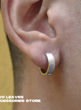 TWO LEAVES S925纯银拉丝素耳环男女款简约百搭潮流时尚设计耳圈