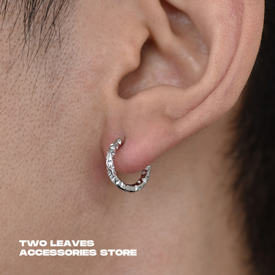 TWOLEAVESS925银不规则凹点耳环