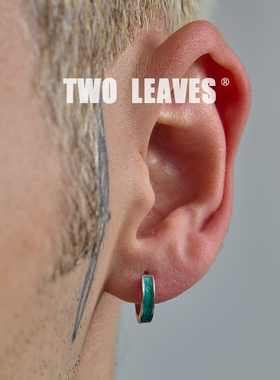 TWO LEAVES S925纯银绿纹耳环欧美小众街头嘻哈个性男女款潮耳圈