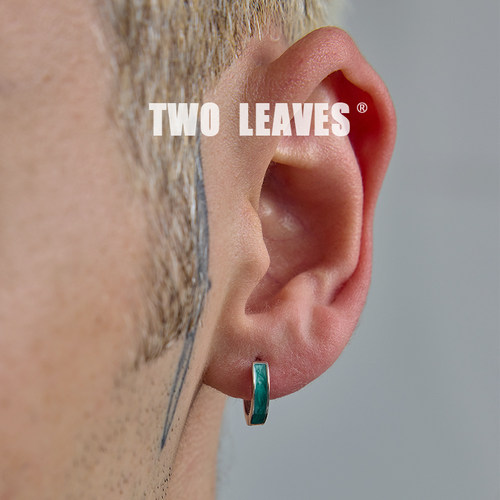 TWOLEAVES欧美纯银潮绿纹耳环