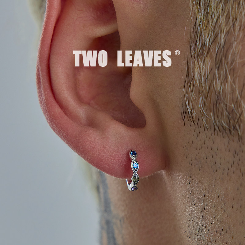TWO LEAVES S925纯银彩色钻恶魔之眼耳环时尚街头男女潮锆石耳扣
