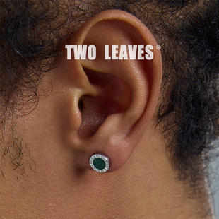 街头男女潮圆形耳饰 S925纯银罗马数字孔雀石耳钉时尚 TWO LEAVES