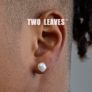 TWO S925纯银巴洛克不规则珍珠耳钉潮流男女轻奢百搭耳饰 LEAVES