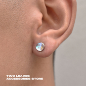 S925纯银月光石耳钉潮流男女情侣款 TWO LEAVES 欧美轻奢设计耳饰