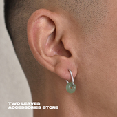 TWO LEAVES S925纯银长方形玉石耳环小众轻奢高级感男女潮流耳扣