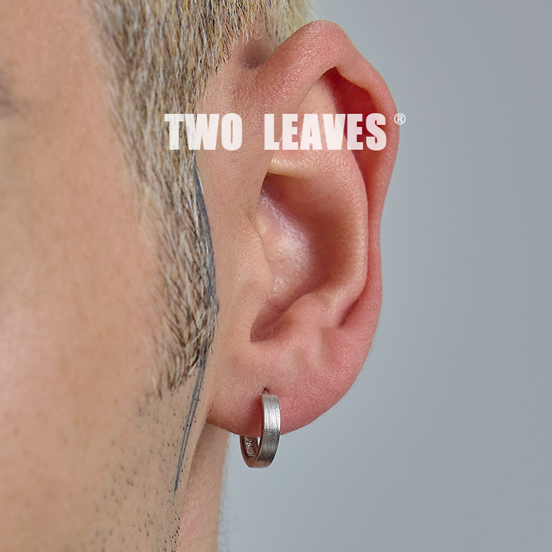 TWO LEAVES S925纯银拉丝素耳环百搭男女潮简约耳圈时尚设计耳扣