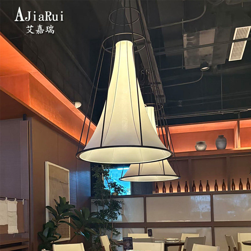 中式餐厅圆形吊灯设计师火锅饭店餐饮店餐桌布艺灯具商用带射灯款