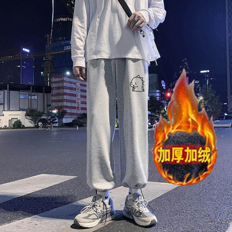 加绒裤子男秋冬季工装大码韩版潮流ins宽松高街男士束脚运动裤C