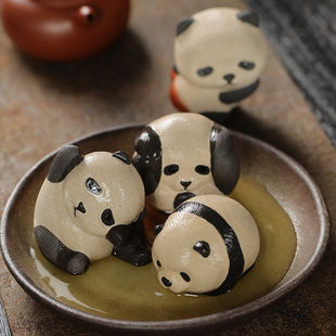 赵永辉紫砂一定红小熊猫咪茶宠摆件精品可养可爱招财熊猫手工茶玩