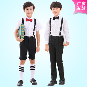夏季儿童大合唱演出礼服男童白衬衫背带裤男孩幼儿园毕业拍照服装