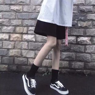 黑色五分休闲运动短裤女学生韩版宽松新款百搭外穿高腰阔腿裤子夏