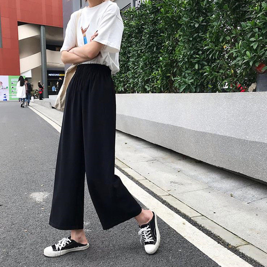 阔腿裤女学生韩版宽松百搭春夏新款高腰显瘦直筒九分休闲裤子女潮