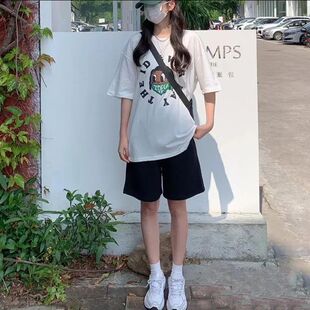 黑色五分休闲运动短裤女学生韩版宽松新款百搭外穿高腰阔腿裤子夏