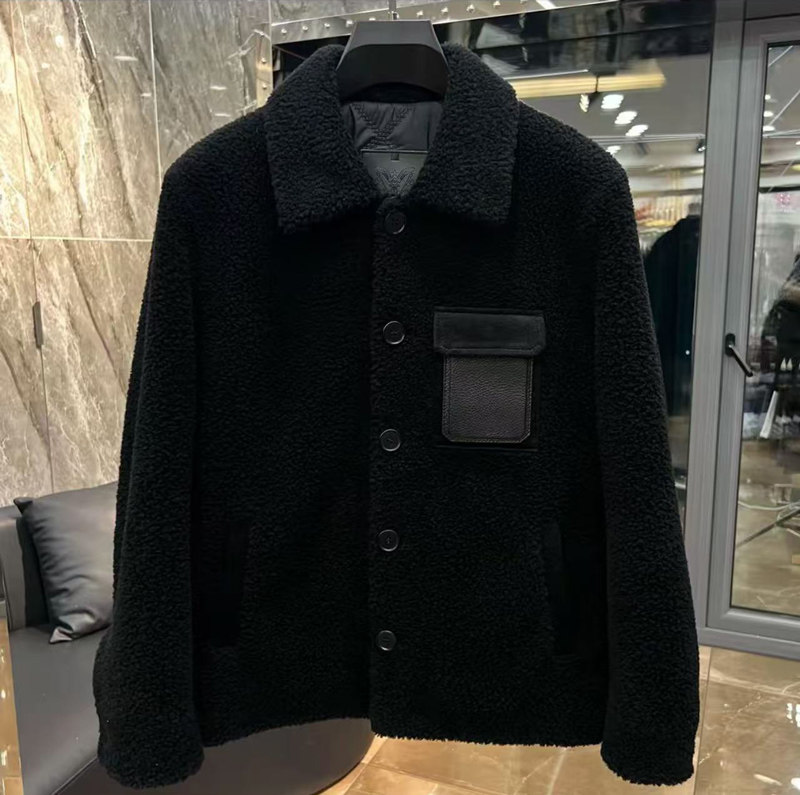 黑色羊羔绒翻领夹克男士加厚保暖外套纽扣皮草,男装,皮草,淘宝优惠券,粉丝福利购,淘宝优惠卷
