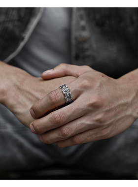 饕餮神兽戒指原创设计男霸气复古纯银招财纳福个性指环单身戒子潮