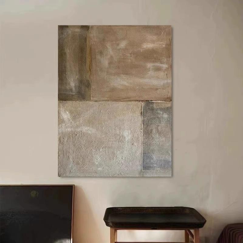 柚梨手绘油画侘寂风客厅装饰画抽象立体玄关挂画肌理色块民宿壁画图片