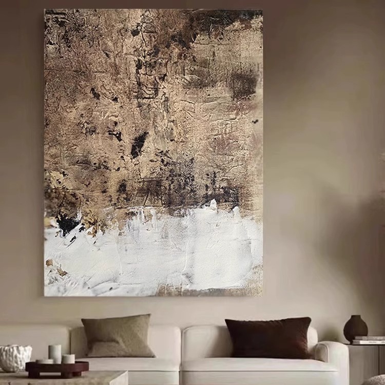 桔子手绘油画侘寂风客厅挂画抽象简约玄关装饰画立体肌理书房壁画图片