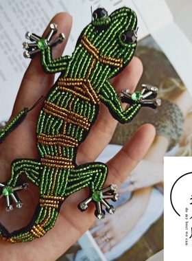 新款3D重工壁虎手工钉珠米珠串布贴衣服肩章西装装饰钻贴手工DIY