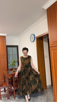 特价莨纱二经绞罗真丝香云纱uma无袖背心裙女中长款连衣裙娃娃裙