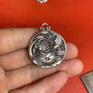 999纯银吊坠连莲花年有余锦鲤项链女荷叶金龙鱼两世欢银牌钥匙扣