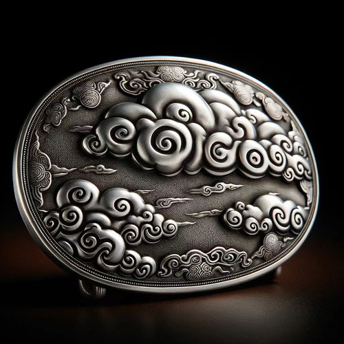 祥云时尚皮带扣头999纯银男款复古精致立体祥云平滑扣防过敏腰带