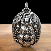 足银实心 不动尊属鸡本命佛吊坠999纯银男士 守护神霸气项链银牌