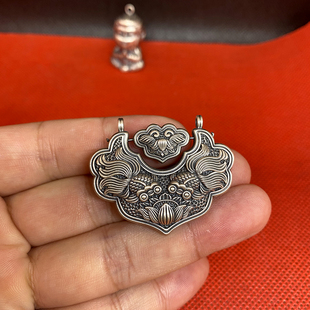 平安锁足银999如意璎珞兰花长命锁吊坠成人宝宝满月礼物锦鲤锁包