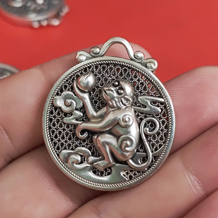 999足银3D硬银镂空项链十二生肖鼠牛虎兔龙蛇马羊猴鸡狗猪小吊坠