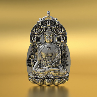 999纯银药师佛本命佛吊坠项链男足银守护神无事牌银牌属羊猴大日