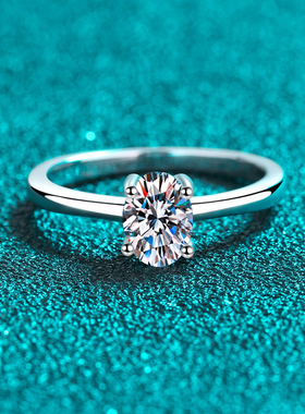 时尚S925纯银戒指女超闪鸽子蛋莫桑石精致四爪指环结婚订婚戒指