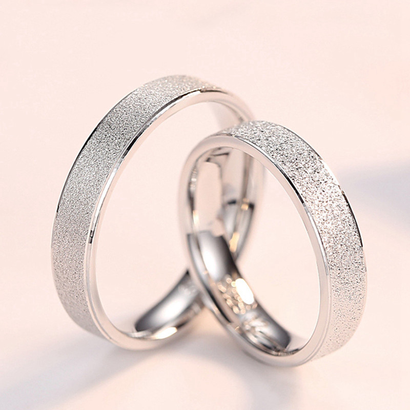 韩国个性手饰 s925纯银情侣戒指 欧美男女银饰创意磨砂闭口对戒
