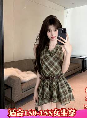 夏装加小码XXXS女装150cm显高矮个子甜美收腰T恤纯欲风无袖连衣裙