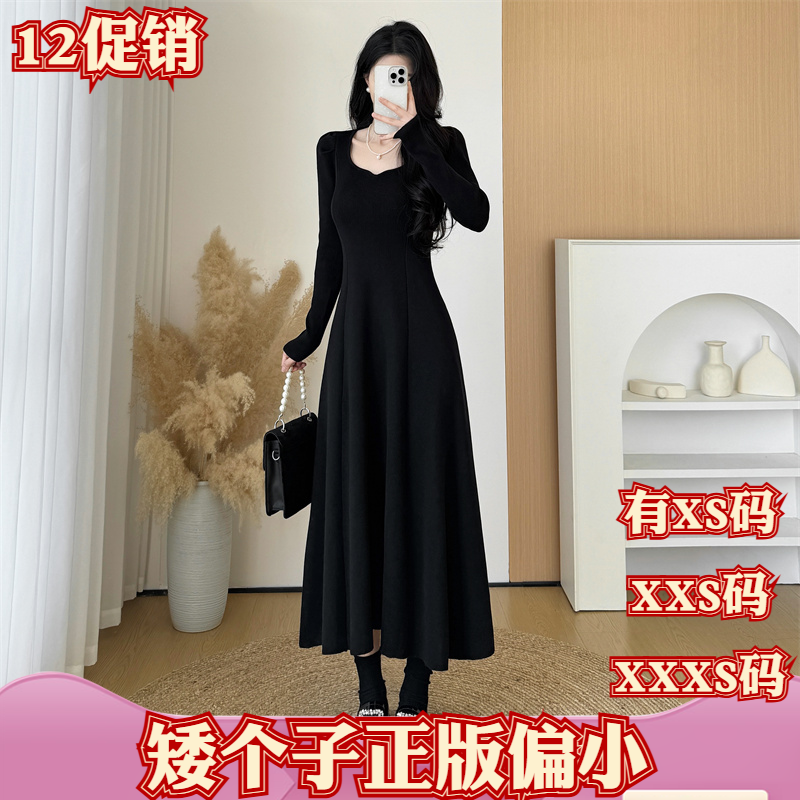 加小码女装150cm小个子冬装显高针织毛衣连衣裙高级感搭打底长裙