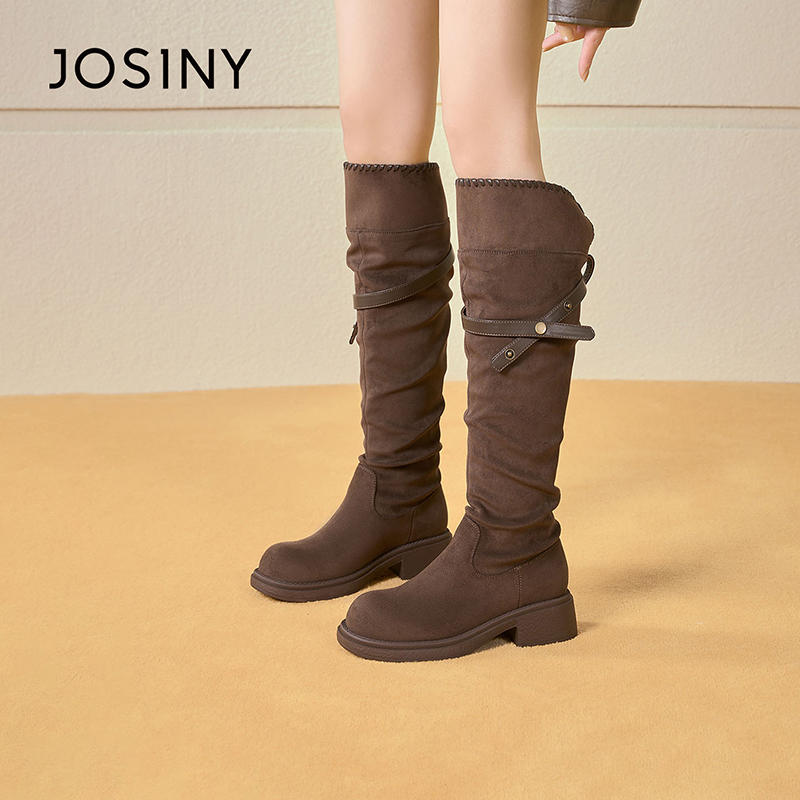 卓诗尼2025秋冬新款粗跟长筒靴