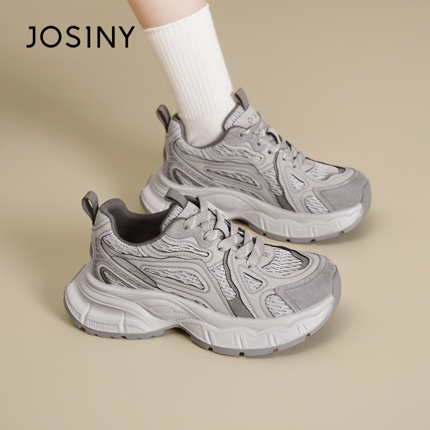 卓诗尼2026春季新款厚底运动鞋潮流百搭显瘦老爹鞋时尚舒适休闲鞋