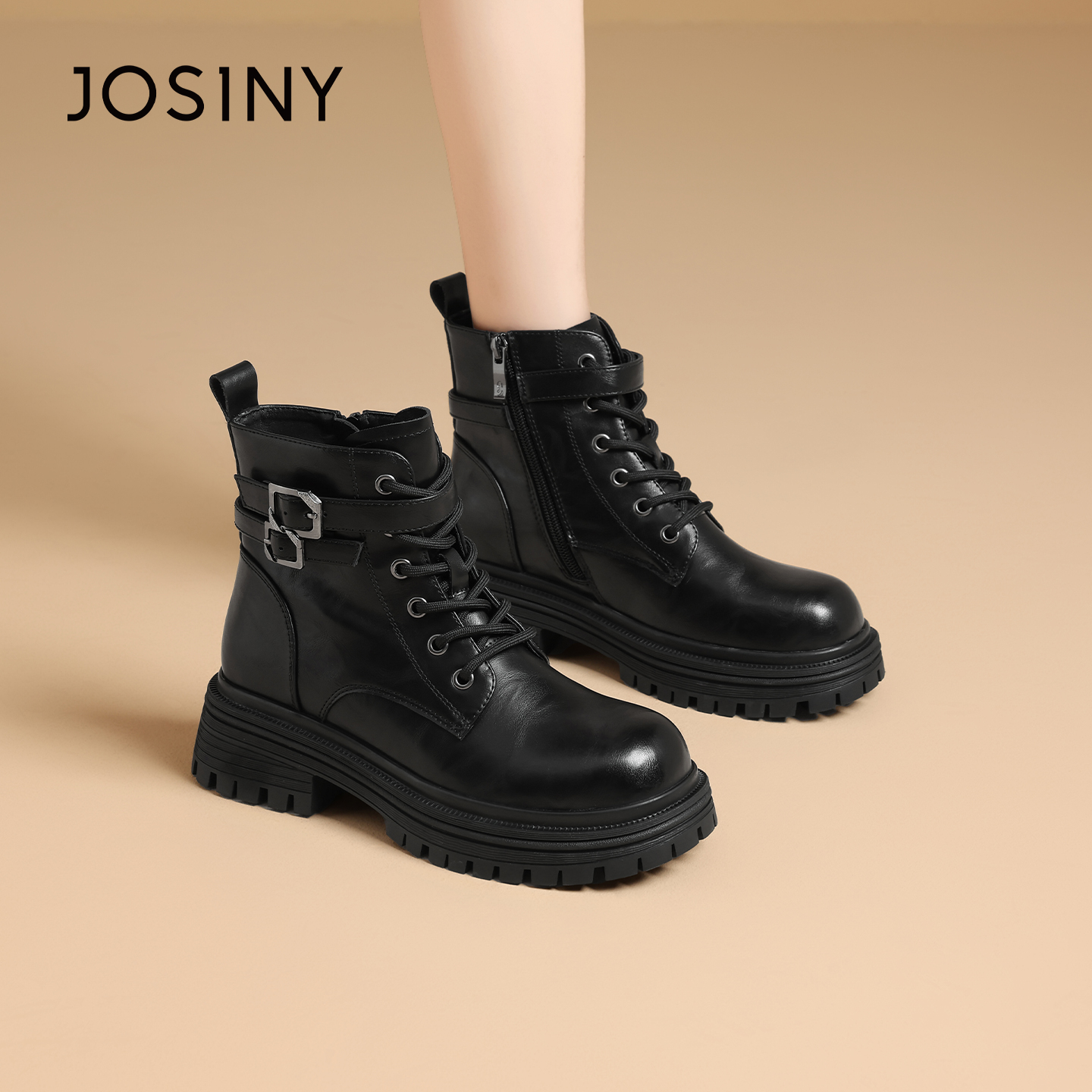 卓诗尼马丁靴高跟女靴