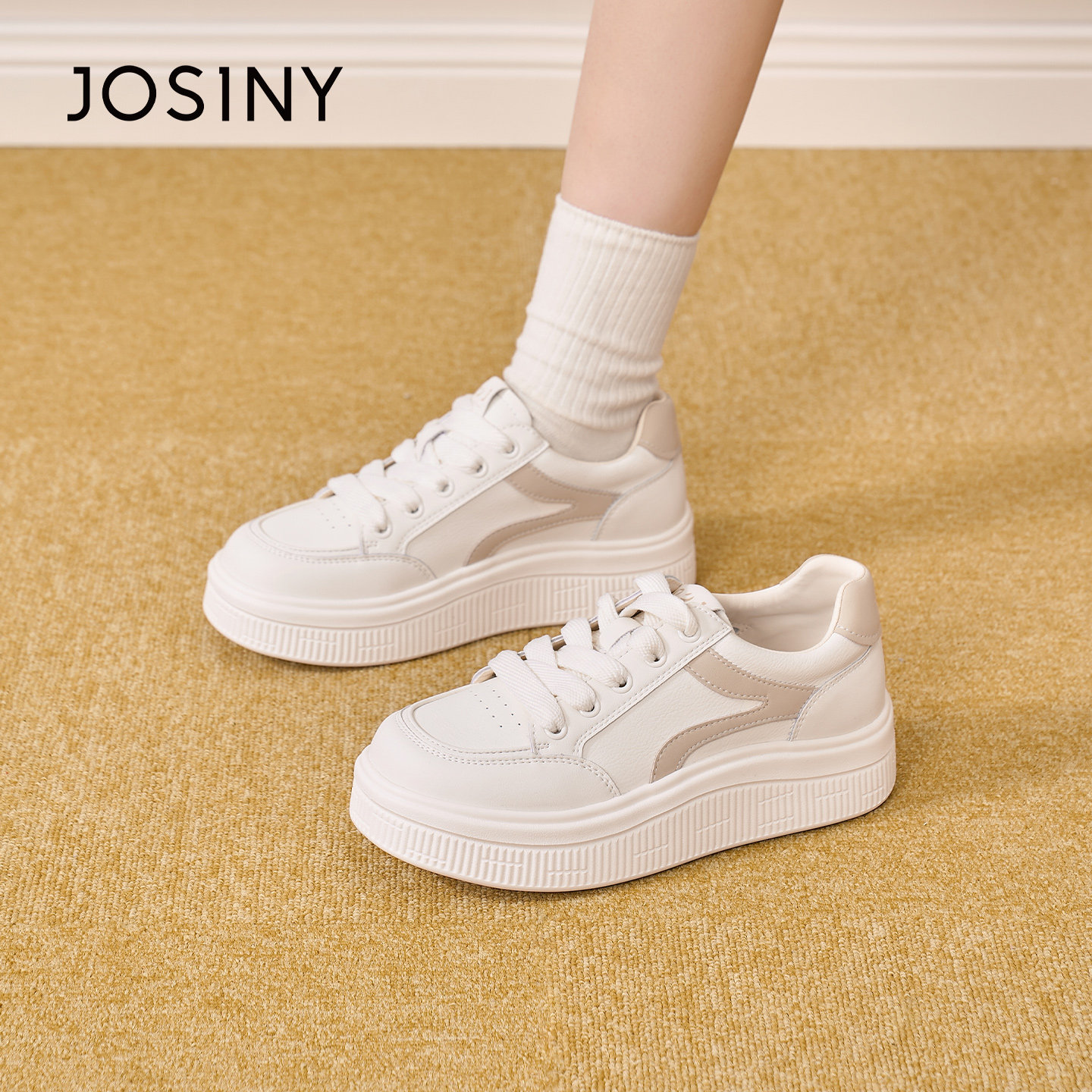 卓诗尼2026春季新款运动鞋时尚舒适厚底小白鞋潮流百搭休闲板鞋女,女鞋,休闲板鞋,淘宝优惠券,粉丝福利购,淘宝优惠卷