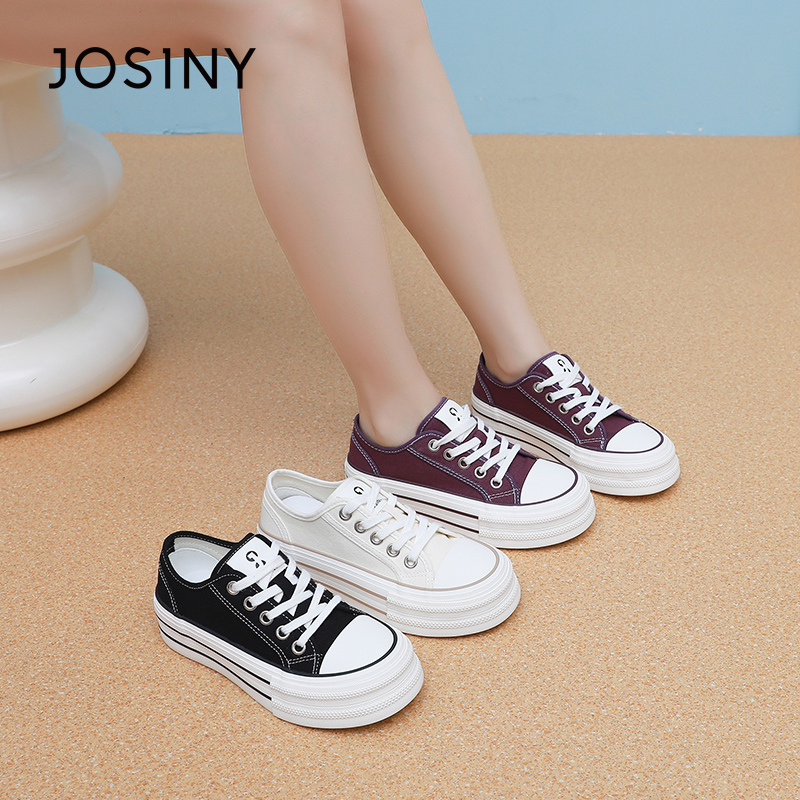 卓诗尼2025秋季蓝色饼干鞋女帆布鞋女学生韩版百搭板鞋低帮鞋子女