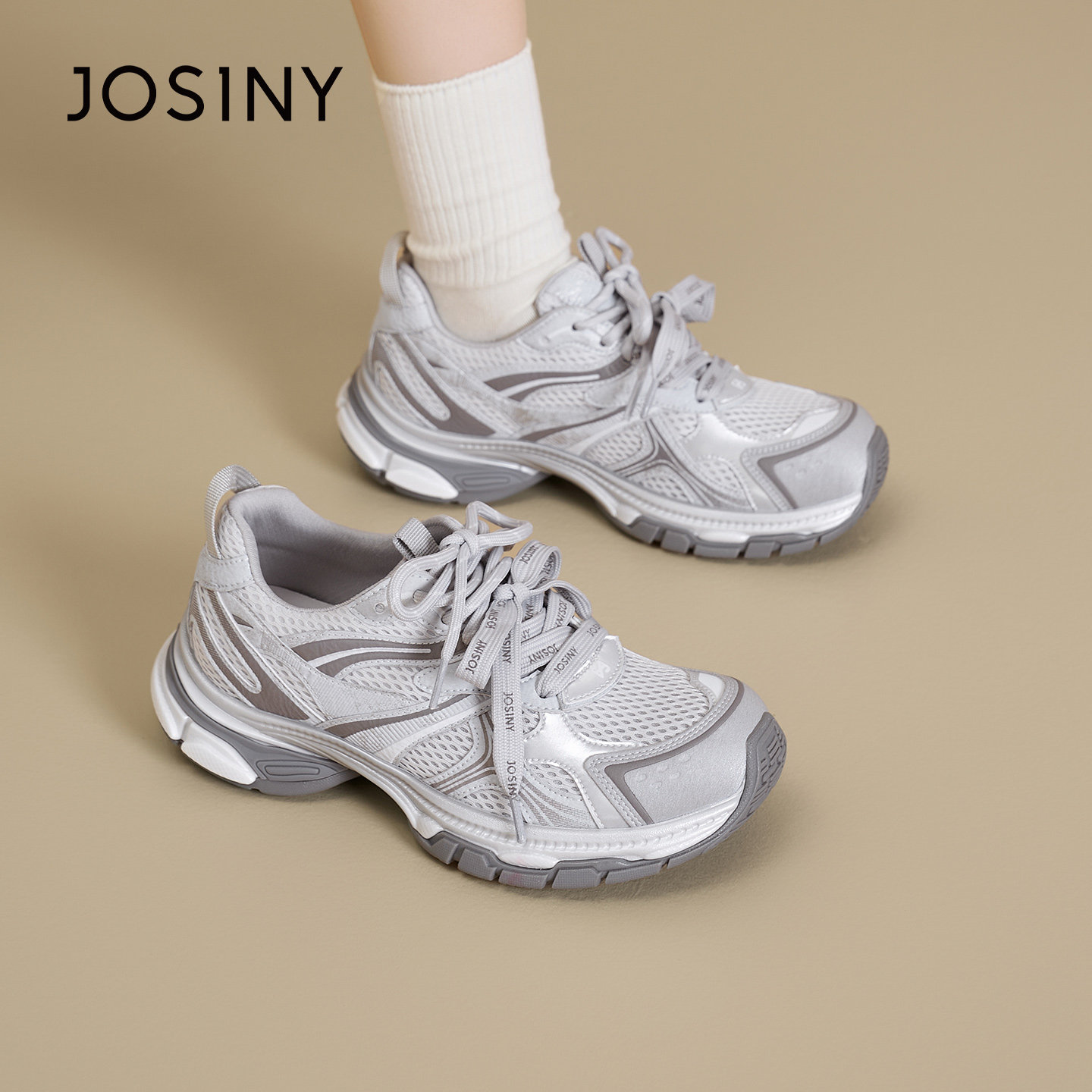 卓诗尼2026春季新款厚底休闲鞋潮流复古显瘦老爹鞋时尚舒适运动鞋