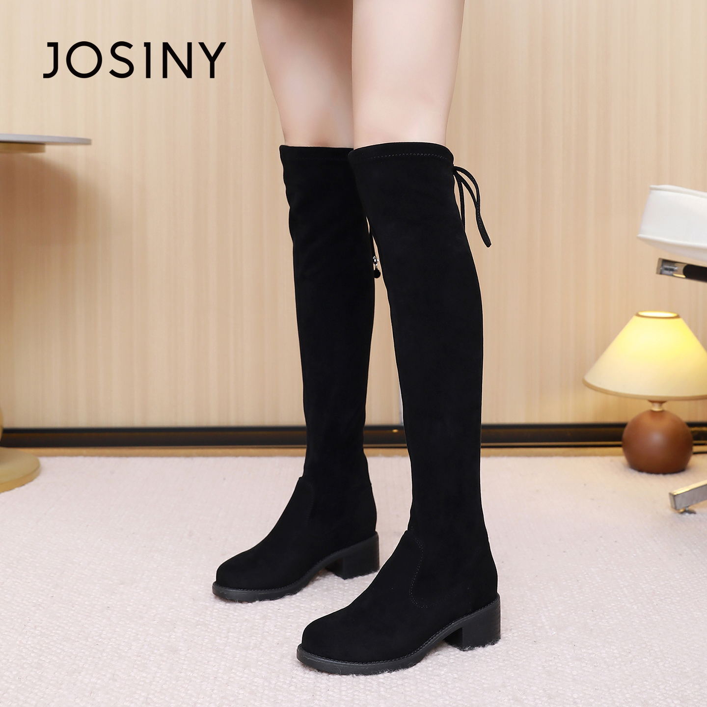 卓诗尼2025秋冬新款粗跟长筒靴时尚舒适袜靴潮流百搭优雅瘦瘦靴女