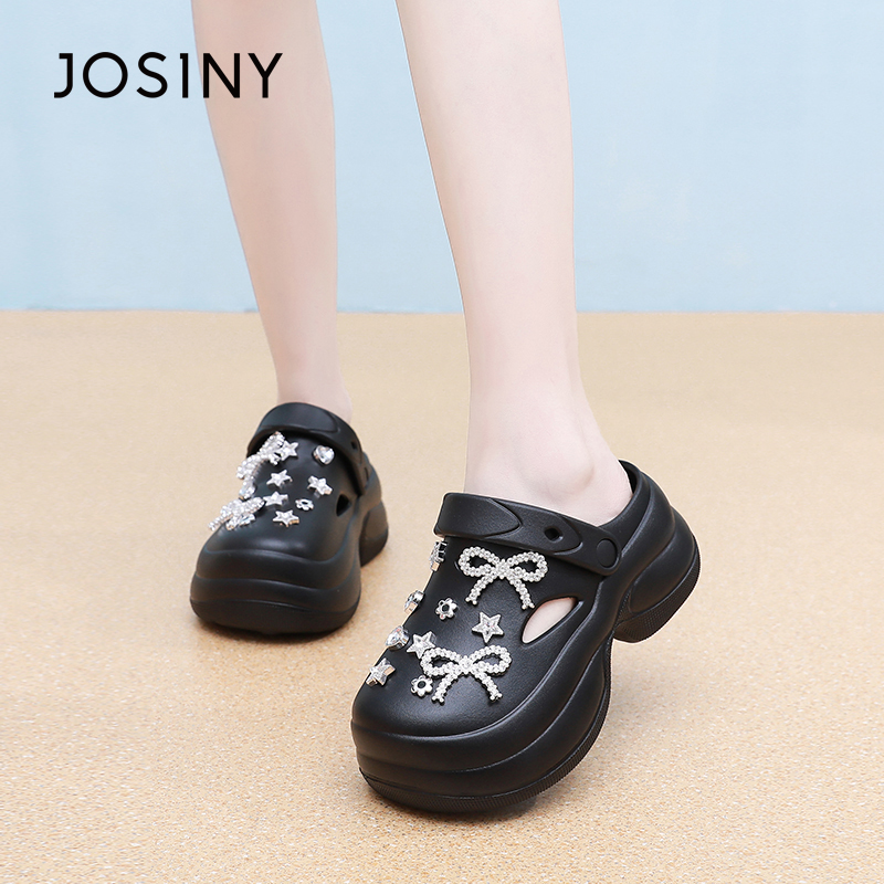 卓诗尼2025夏季新款厚底洞洞鞋时尚舒适休闲拖鞋潮流百搭包头拖鞋