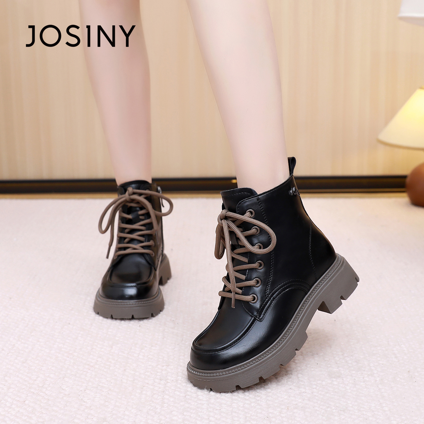 卓诗尼2025秋冬新款厚底马丁靴女时尚舒适休闲时尚百搭厚底短靴女