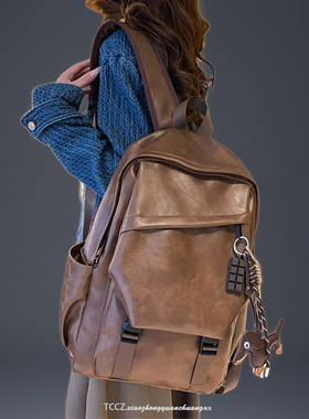 双肩包女大容量潮牌旅行PU皮背包男休闲大学生书包时尚百搭电脑包