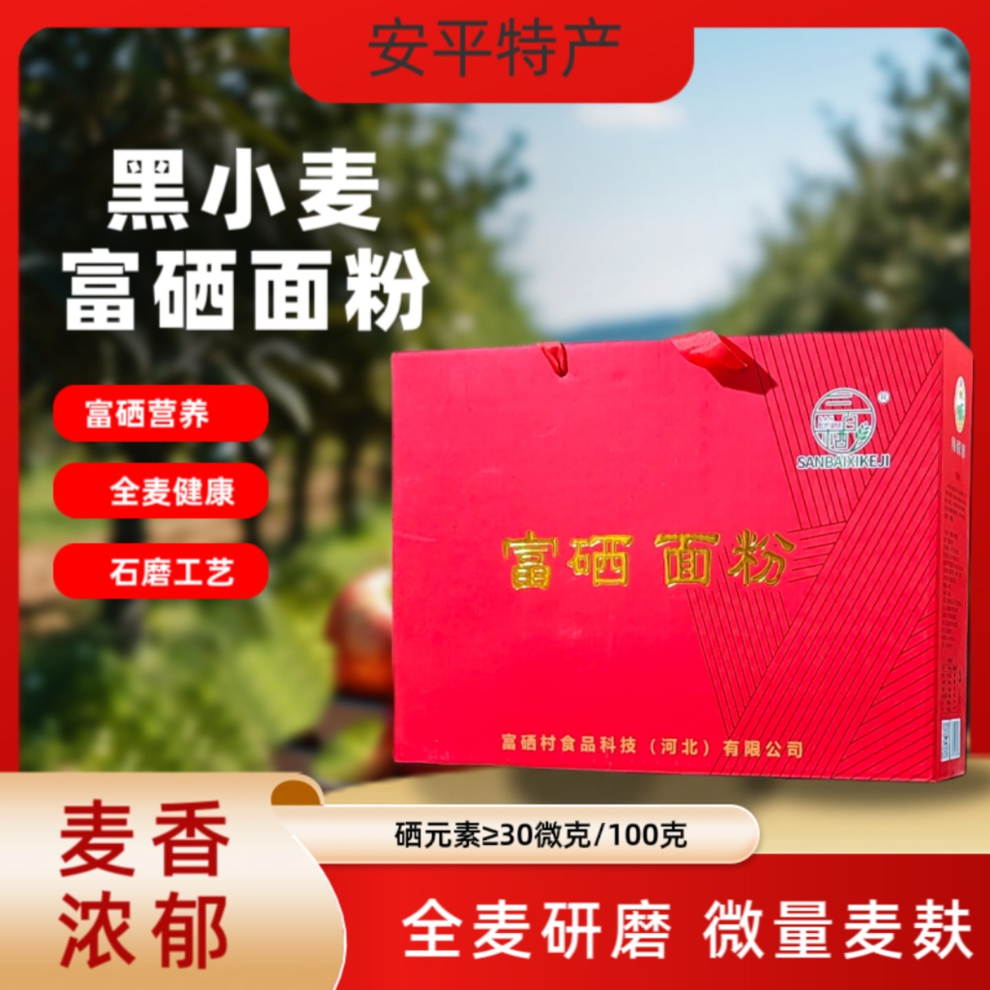 安平石磨富硒面粉黑小麦粉中筋饺子馒头包子烘焙全麦面5斤礼盒装